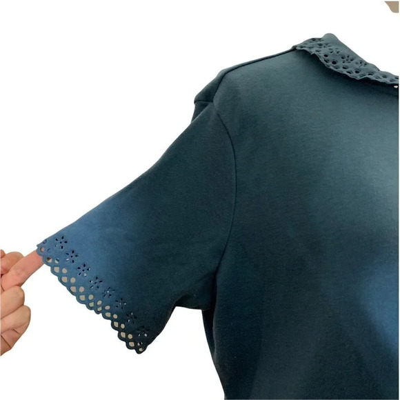 Blair Vintage Blouse Light Blue Eyelet Sleeves and Collar Short Sleeve Large - Picture 4 of 7